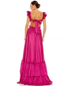 Mac Duggal Ruffle Shoulder Cut Out Gown