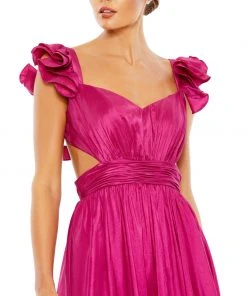 Mac Duggal Ruffle Shoulder Cut Out Gown