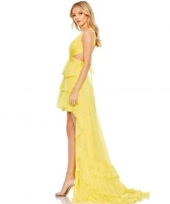 Mac Duggal Shop For Ruffle Tiered Cross Over High Low Gown
