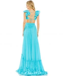 Mac Duggal Ruched Ruffled Shoulder Cut Out Lace Up Gown 13 Mac Duggal Ruched Ruffled Shoulder Cut Out Lace Up Gown