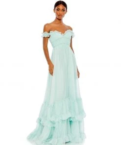 Mac Duggal Shop For Ruffle Tiered Babydoll Flowy Gown
