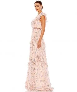 Ieena For Mac Duggal Ruffled Floral Print Cap Sleeve Gown Shop For