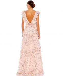 Ieena For Mac Duggal Ruffled Floral Print Cap Sleeve Gown Shop For