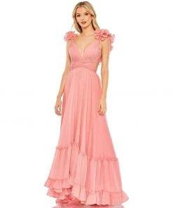 Mac Duggal Ruffle Sleeve V Neck A Line Gown Shop For