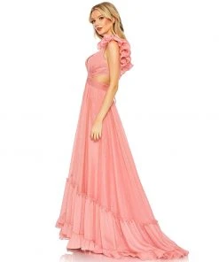 Mac Duggal Ruffle Sleeve V Neck A Line Gown Shop For
