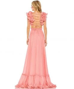 Mac Duggal Ruffle Sleeve V Neck A Line Gown Shop For