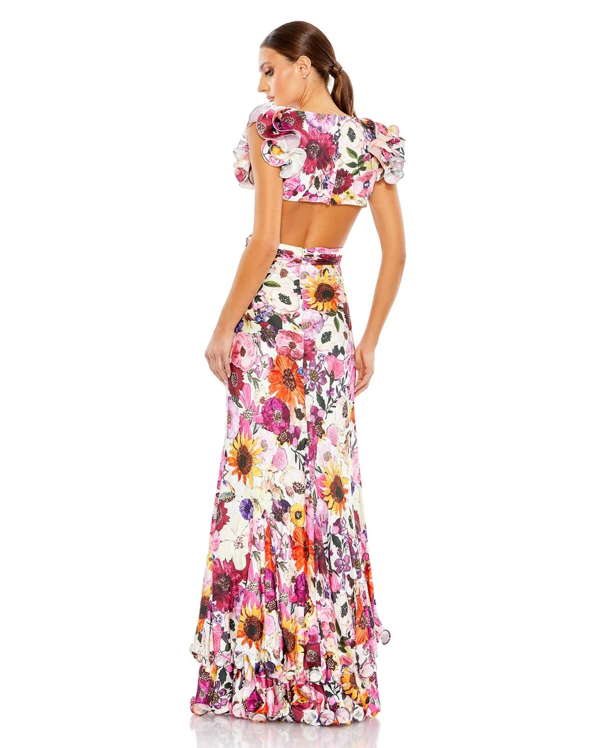 Mac Duggal Floral Print Ruffle Shoulder Cut Out Gown Shop For 2 Mac Duggal Floral Print Ruffle Shoulder Cut Out Gown Shop For