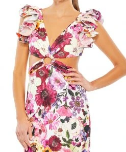 Mac Duggal Floral Print Ruffle Shoulder Cut Out Gown Shop For 5 Mac Duggal Floral Print Ruffle Shoulder Cut Out Gown Shop For