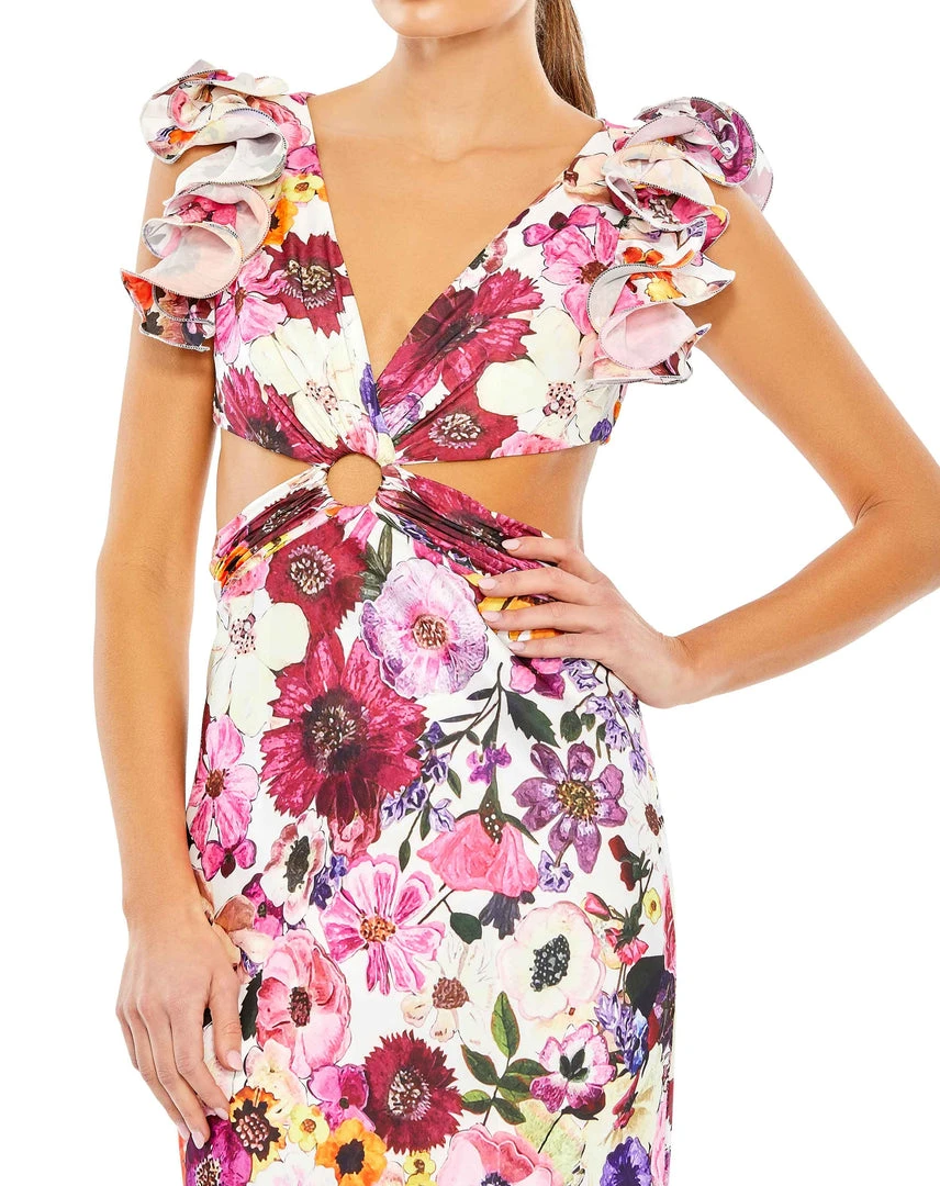 Mac Duggal Floral Print Ruffle Shoulder Cut Out Gown Shop For 3 Mac Duggal Floral Print Ruffle Shoulder Cut Out Gown Shop For