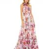Mac Duggal Asymmetrical Ruffled Halter Floral Gown