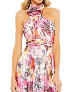 Mac Duggal Asymmetrical Ruffled Halter Floral Gown 5 Mac Duggal Asymmetrical Ruffled Halter Floral Gown