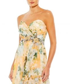 Ieena For Mac Duggal Ruffled Asymmetrical Hem Strapless Gown