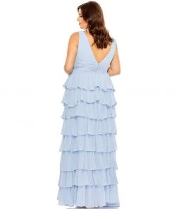 Mac Duggal Shop For Ruffle Tiered Sleeveless V Neck Gown (Plus)