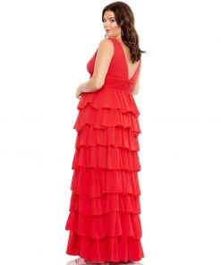 Mac Duggal Shop For Ruffle Tiered Sleeveless V Neck Gown (Plus)