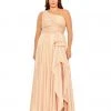 Mac Duggal Ruched One Shoulder Soft Tie Draped A Line Gown (Plus) Shop For