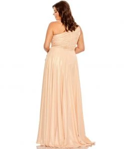 Mac Duggal Ruched One Shoulder Soft Tie Draped A Line Gown (Plus) Shop For
