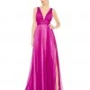 Ieena For Mac Duggal New Arrivals Draped Sleeveless V Neck Flowy Gown