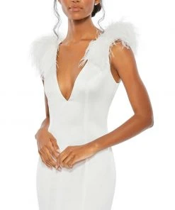 Mac Duggal Shop For Feather Shoulder V Neck Column Gown 6 Mac Duggal Shop For Feather Shoulder V Neck Column Gown