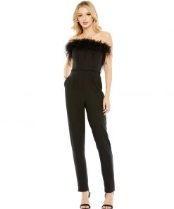 Ieena For Mac Duggal Strapless Jumpsuit With Ostrich Feathers Shop For