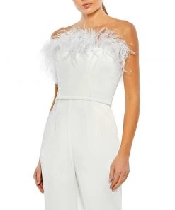 Ieena For Mac Duggal Strapless Jumpsuit With Ostrich Feathers Shop For