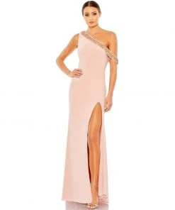 Mac Duggal Beaded Drop Shoulder Jersey Gown