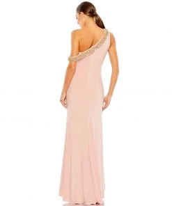 Mac Duggal Beaded Drop Shoulder Jersey Gown