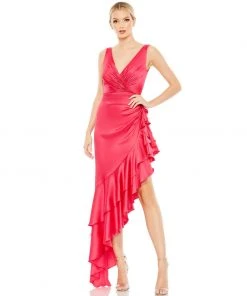Ieena For Mac Duggal Shop For Asymmetrical Ruffled Hem V Neck Dress