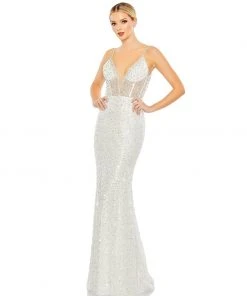 Mac Duggal Shop For Embellished Plunge Neck Sleeveless Trumpet Gown