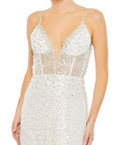 Mac Duggal Shop For Embellished Plunge Neck Sleeveless Trumpet Gown