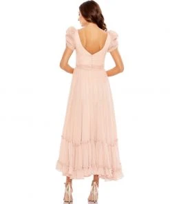 Mac Duggal Ruffle Tiered Metallic Ruched Shoulder Dress