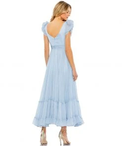 Mac Duggal Ruffle Tiered Metallic Ruched Shoulder Dress