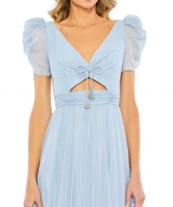 Mac Duggal Ruffle Tiered Metallic Ruched Shoulder Dress