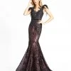 Mac Duggal Embellished Feather Cap Sleeve Illusion Neck Trumpet Gown