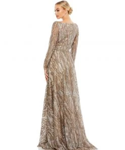 Mac Duggal Embellished Long Sleeve Sequin Lace Gown