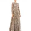 Mac Duggal Embellished Long Sleeve Sequin Lace Gown