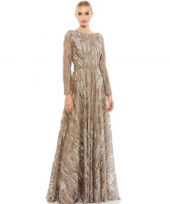 Mac Duggal Embellished Long Sleeve Sequin Lace Gown