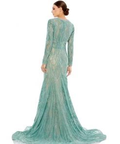 Mac Duggal Long Sleeve Embellished Trumpet Gown Shop For