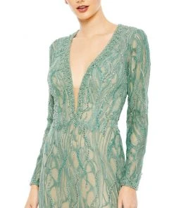 Mac Duggal Long Sleeve Embellished Trumpet Gown Shop For