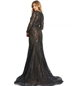 Mac Duggal Long Sleeve Embellished Trumpet Gown Shop For