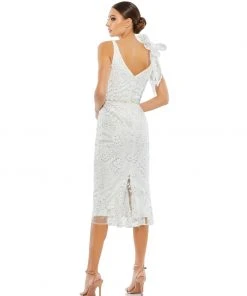 Mac Duggal Shop For Floral Embellished Beaded V-Neck Midi Dress