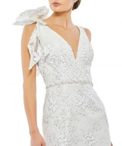 Mac Duggal Shop For Floral Embellished Beaded V-Neck Midi Dress