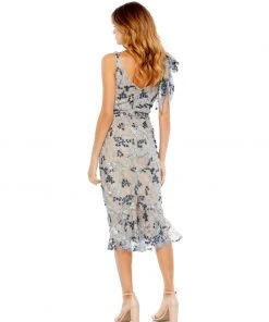 Mac Duggal Shop For Floral Embellished Beaded V-Neck Midi Dress