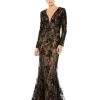 Mac Duggal Embellished Long Sleeve Plunge Neck Trumpet Gown Shop For