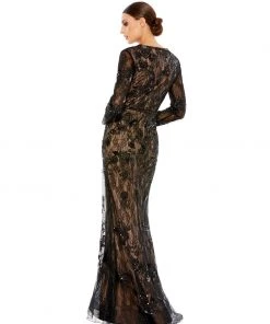 Mac Duggal Embellished Long Sleeve Plunge Neck Trumpet Gown Shop For