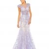 Mac Duggal Embellished Cap Sleeve Cowl Neck Trumpet Gown