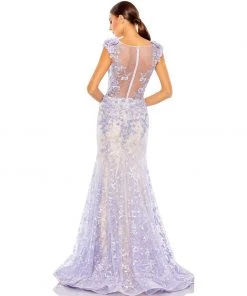 Mac Duggal Embellished Cap Sleeve Cowl Neck Trumpet Gown