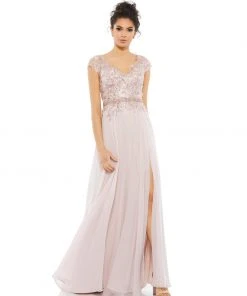 Mac Duggal Embellished Cap Sleeve Bodice Flowy Gown Shop For