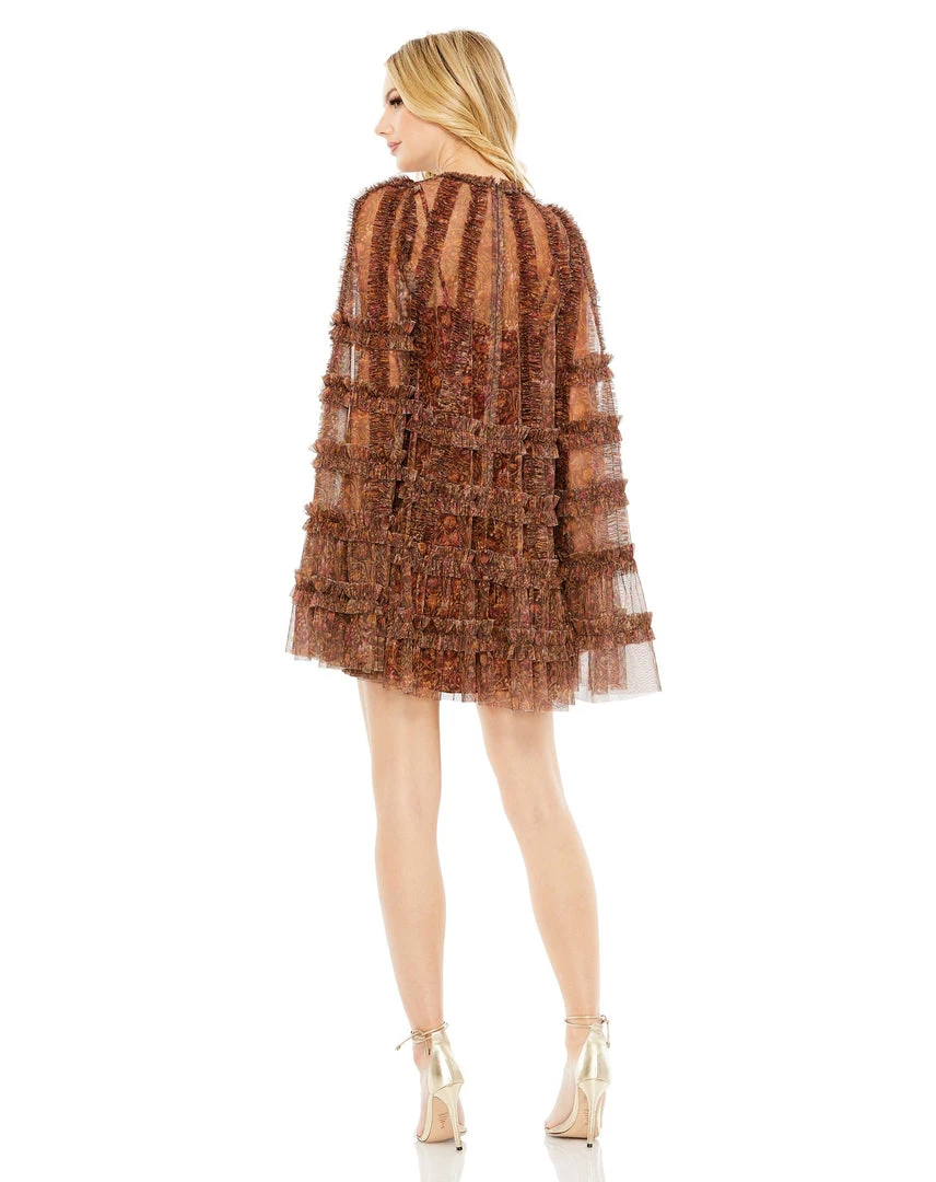 Mac Duggal Floral Print Long Flare Sleeve Mesh A-Line Dress 2 Mac Duggal Floral Print Long Flare Sleeve Mesh A-Line Dress