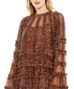 Mac Duggal Floral Print Long Flare Sleeve Mesh A-Line Dress 5 Mac Duggal Floral Print Long Flare Sleeve Mesh A-Line Dress