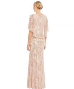 Mac Duggal Wrap-Front Beaded Cape Gown Shop For